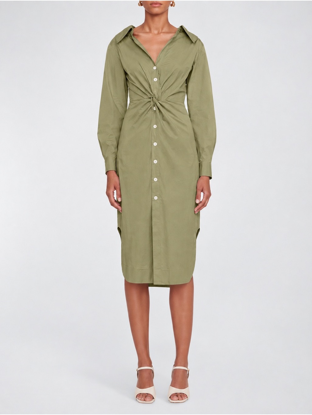 Staud Clea Twisted-Waist Midi Shirtdress
